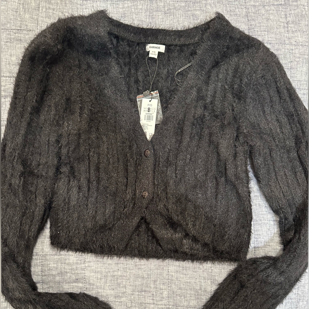 Spring layer! fuzzy black sweater by Garage. NWT. Super silky yet cozy. P/S.